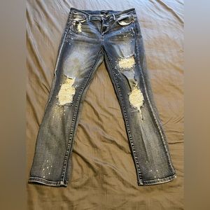 Judy Blue Dark Wash Bleached Splashed Ripped Boyfriend Jean Size 32